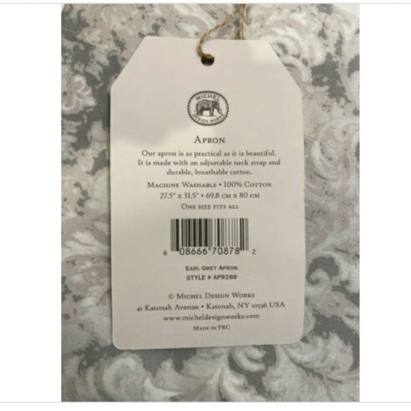 Michel Design Works Chef's Apron Earl Grey Damask Pattern 31" x 27" One Size - Picture 4 of 4